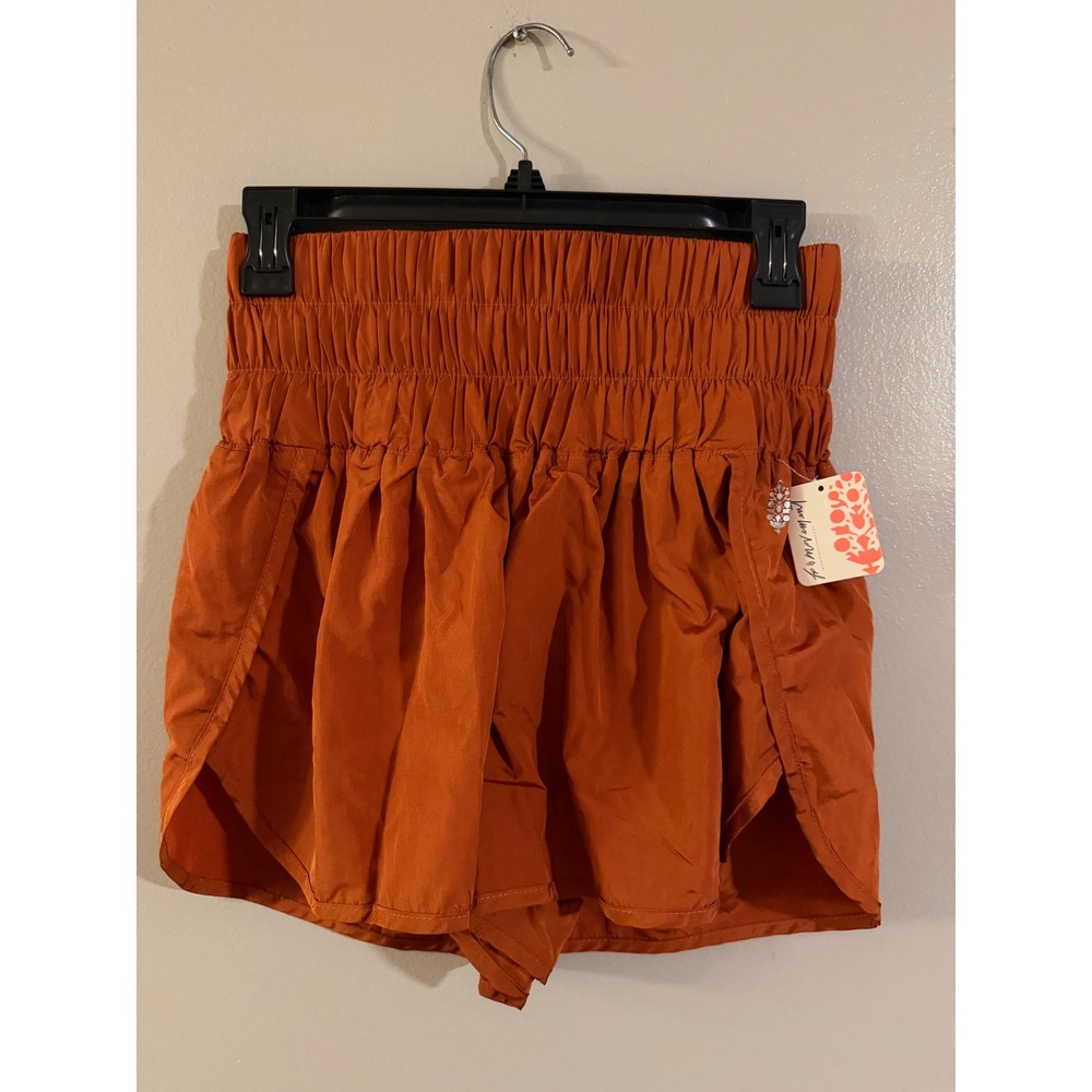 Free People FP Movement The Way Home Shorts Rust Orange High Waist Smocked Med